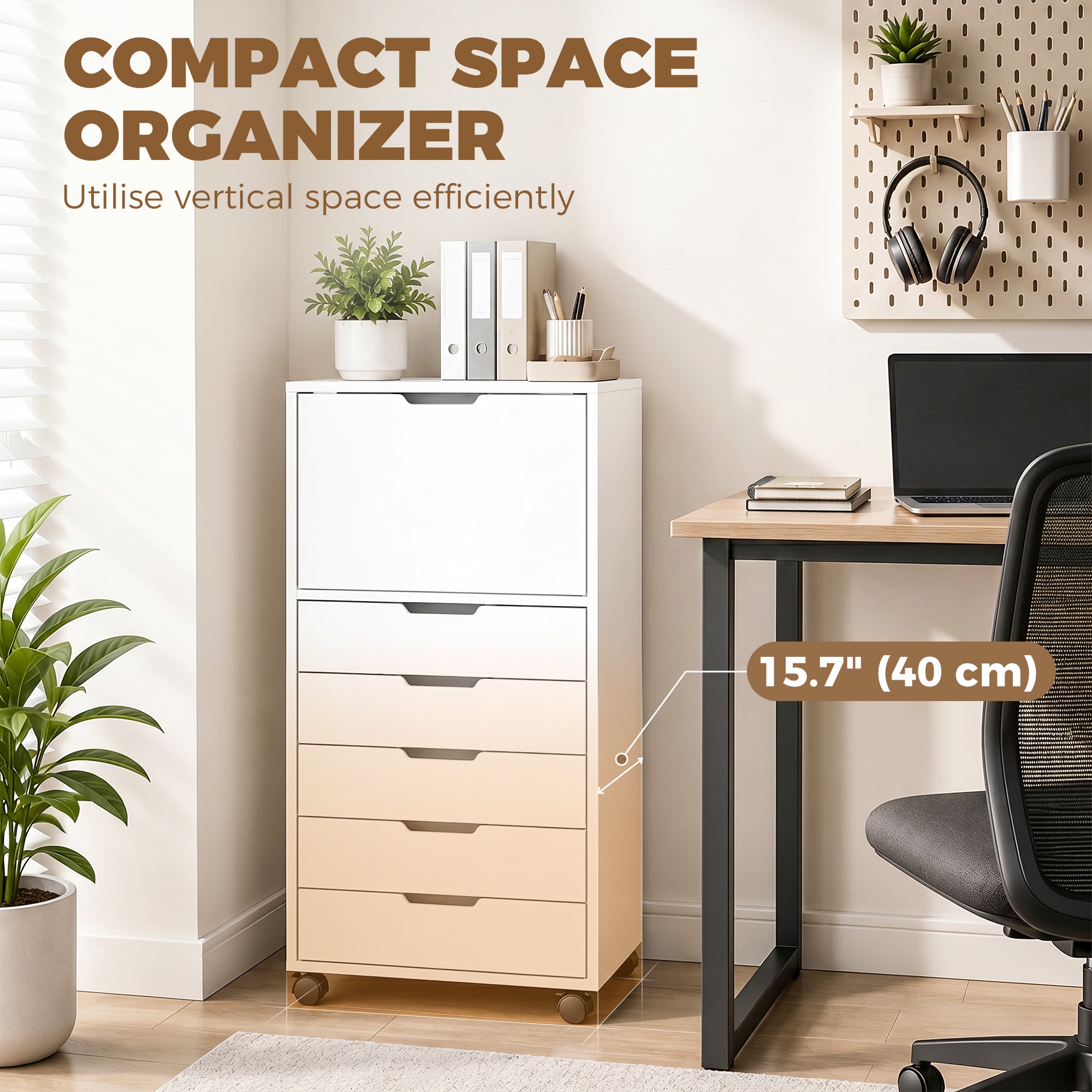 File Cabinet on Wheels Mobile Printer Stand with 5 Drawers for Home Office White-Office Products > Office Furniture > Office Cabinets & Cupboards-DECOROLALA