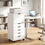 File Cabinet on Wheels Mobile Printer Stand with 5 Drawers for Home Office White-Office Products > Office Furniture > Office Cabinets & Cupboards-DECOROLALA