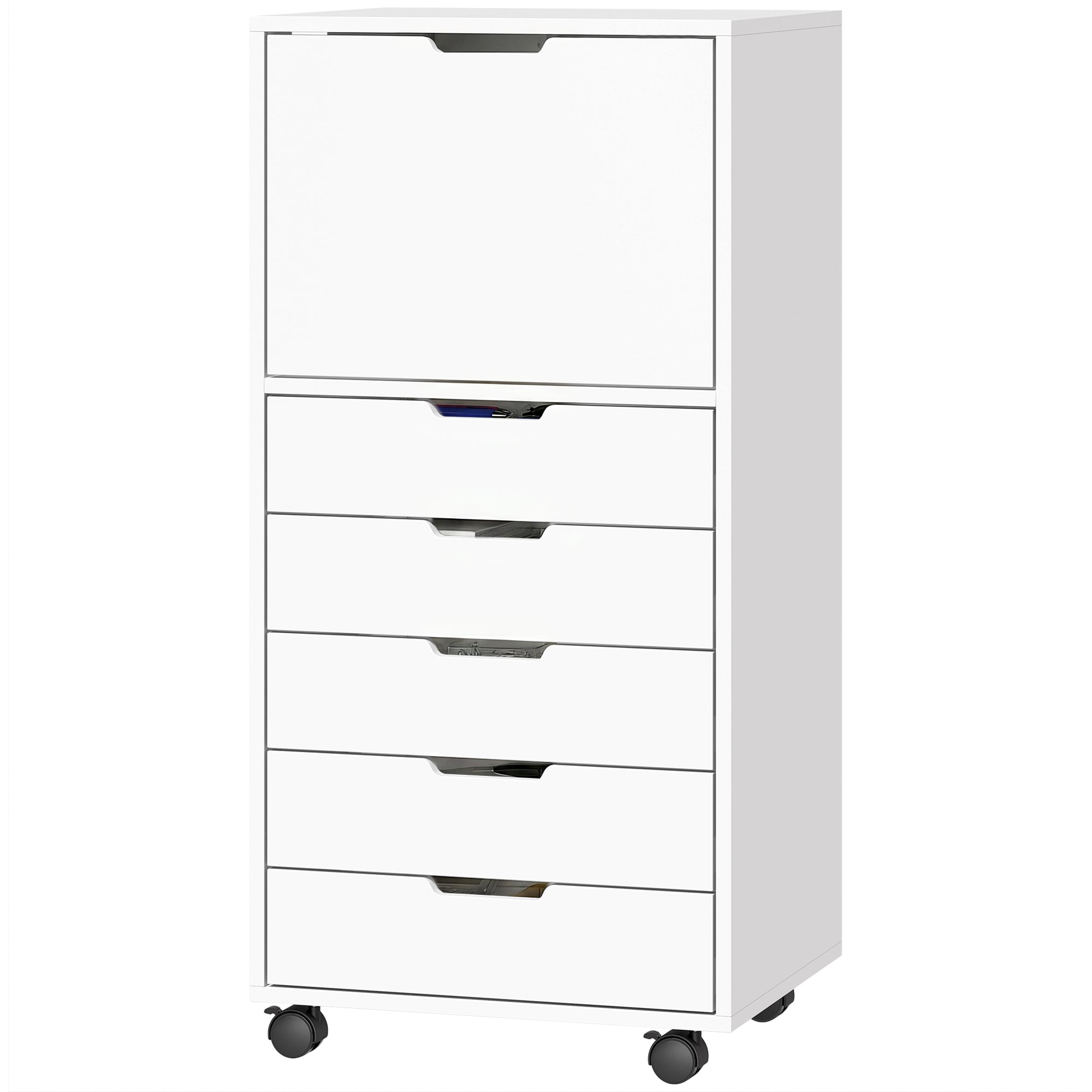 File Cabinet on Wheels Mobile Printer Stand with 5 Drawers for Home Office White-Office Products > Office Furniture > Office Cabinets & Cupboards-DECOROLALA