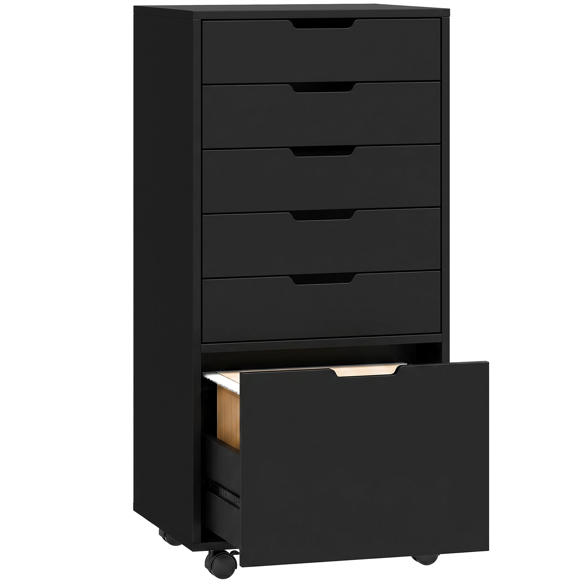 File Cabinet on Wheels Mobile Printer Stand with 6 Drawers for Home Office Black-Office Products > Office Furniture > Office Cabinets & Cupboards-DECOROLALA
