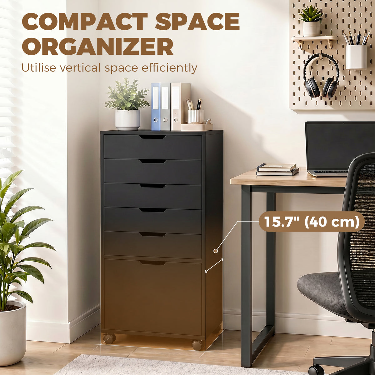 File Cabinet on Wheels Mobile Printer Stand with 6 Drawers for Home Office Black-Office Products > Office Furniture > Office Cabinets & Cupboards-DECOROLALA