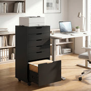 File Cabinet on Wheels Mobile Printer Stand with 6 Drawers for Home Office Black-Office Products > Office Furniture > Office Cabinets & Cupboards-DECOROLALA