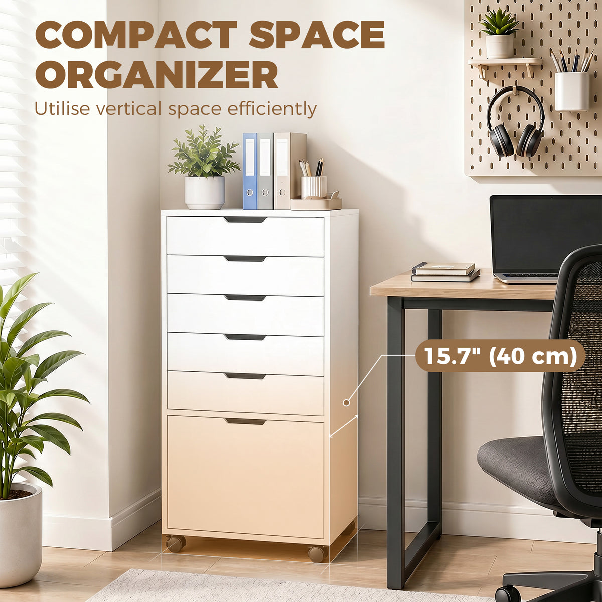 File Cabinet on Wheels Mobile Printer Stand with 6 Drawers for Home Office White-Office Products > Office Furniture > Office Cabinets & Cupboards-DECOROLALA