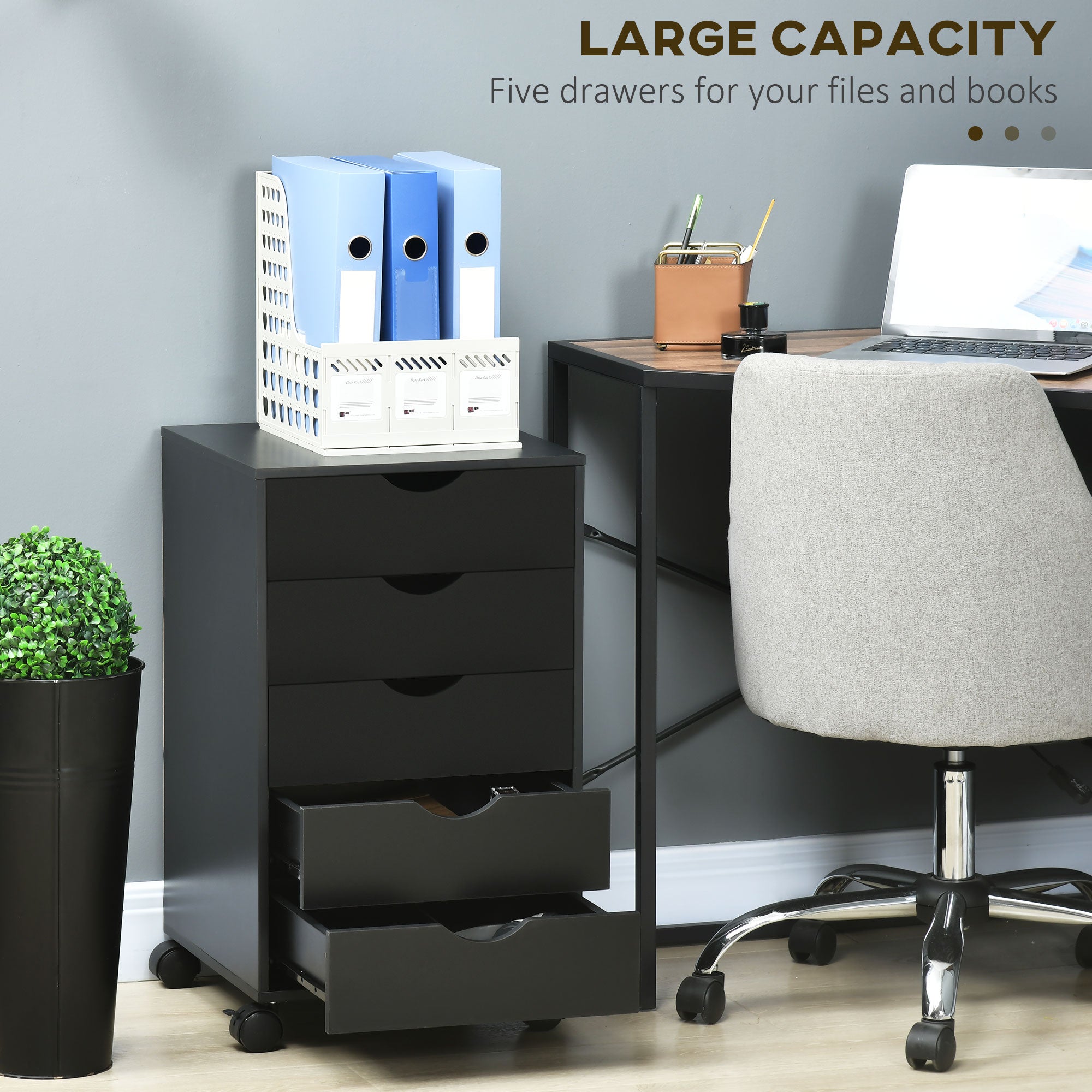 File Cabinet with 5 Drawer Wheels, 15.7" x 15.7" x 26.4", Black-Office Products > Office Furniture > Office Cabinets & Cupboards-DECOROLALA