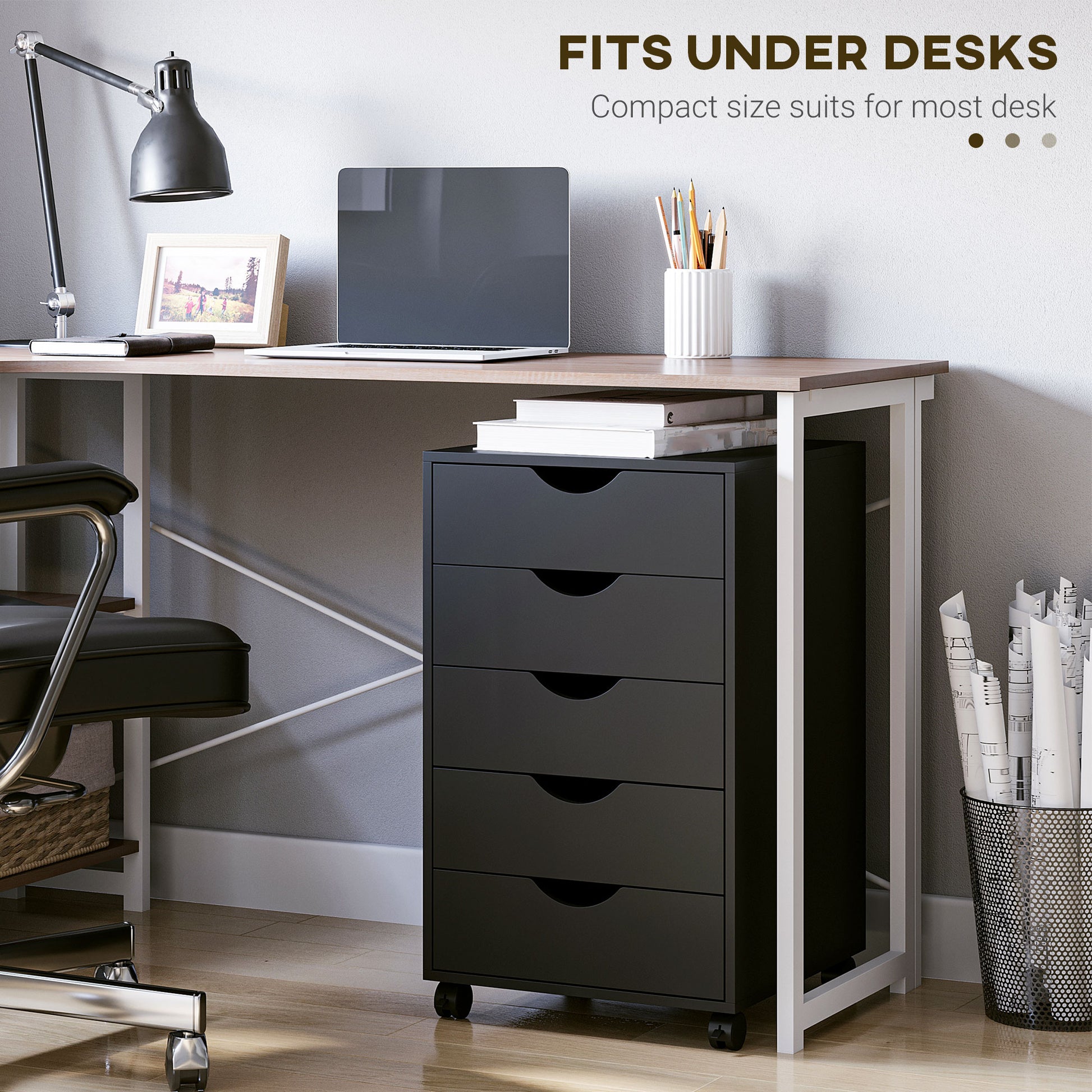 File Cabinet with 5 Drawer Wheels, 15.7" x 15.7" x 26.4", Black-Office Products > Office Furniture > Office Cabinets & Cupboards-DECOROLALA