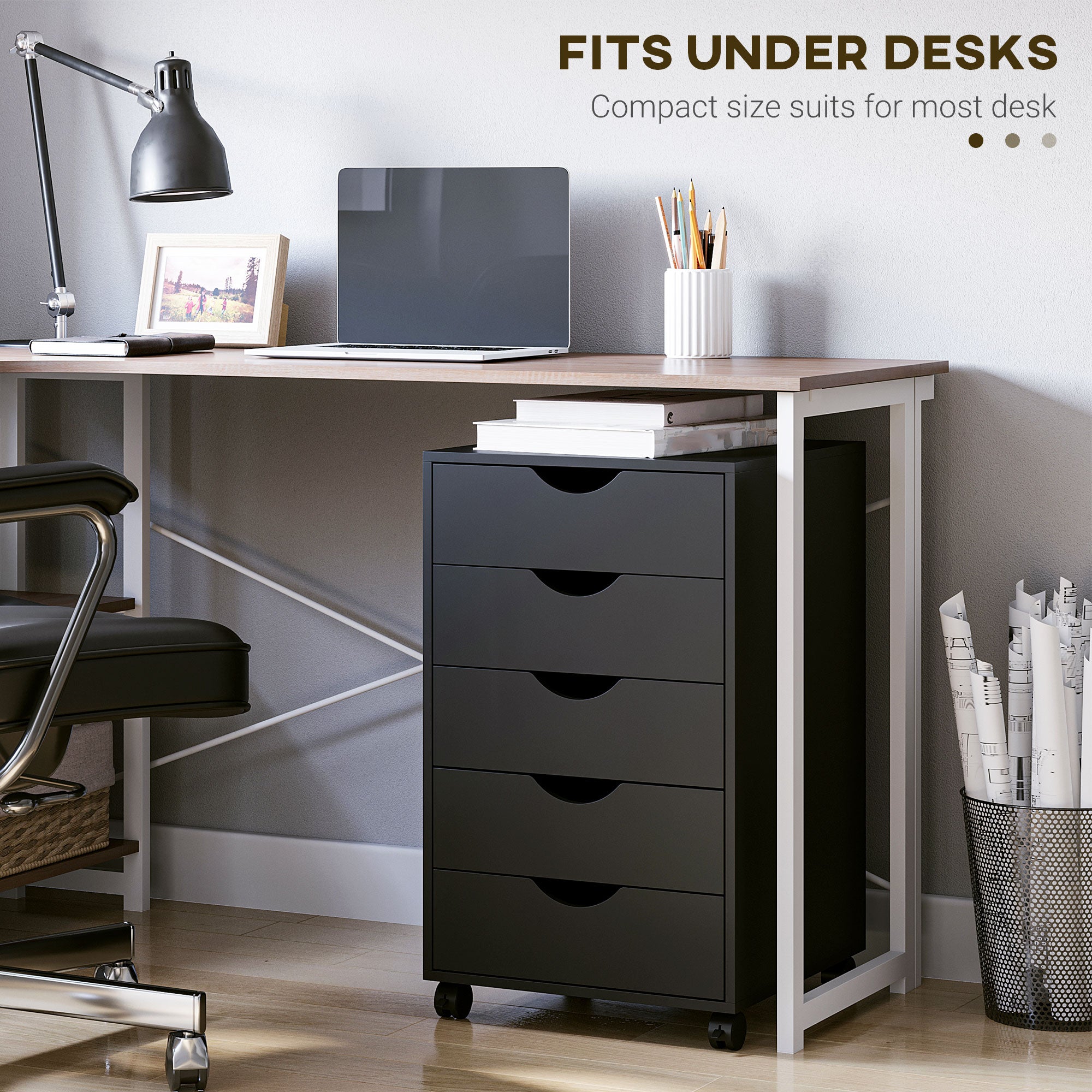 File Cabinet with 5 Drawer Wheels, 15.7" x 15.7" x 26.4", Black-Office Products > Office Furniture > Office Cabinets & Cupboards-DECOROLALA