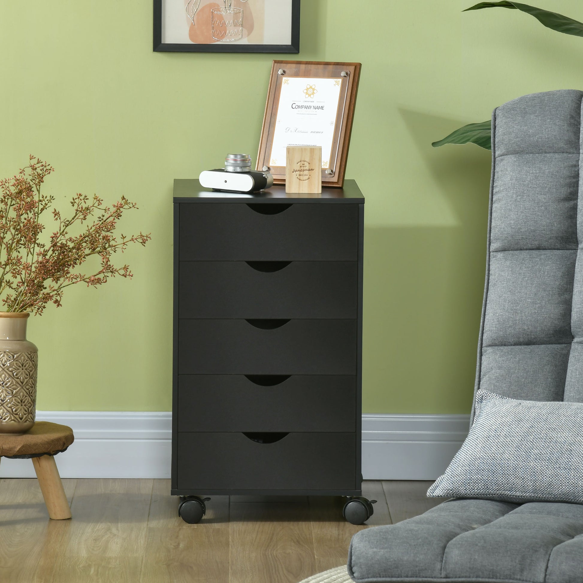 File Cabinet with 5 Drawer Wheels, 15.7" x 15.7" x 26.4", Black-Office Products > Office Furniture > Office Cabinets & Cupboards-DECOROLALA