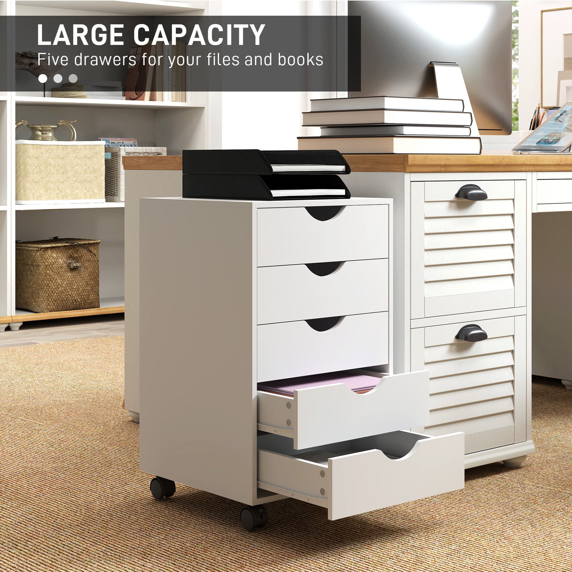 File Cabinet with 5 Drawer Wheels, 15.7" x 15.7" x 26.4", White-Office Products > Office Furniture > Office Cabinets & Cupboards-DECOROLALA