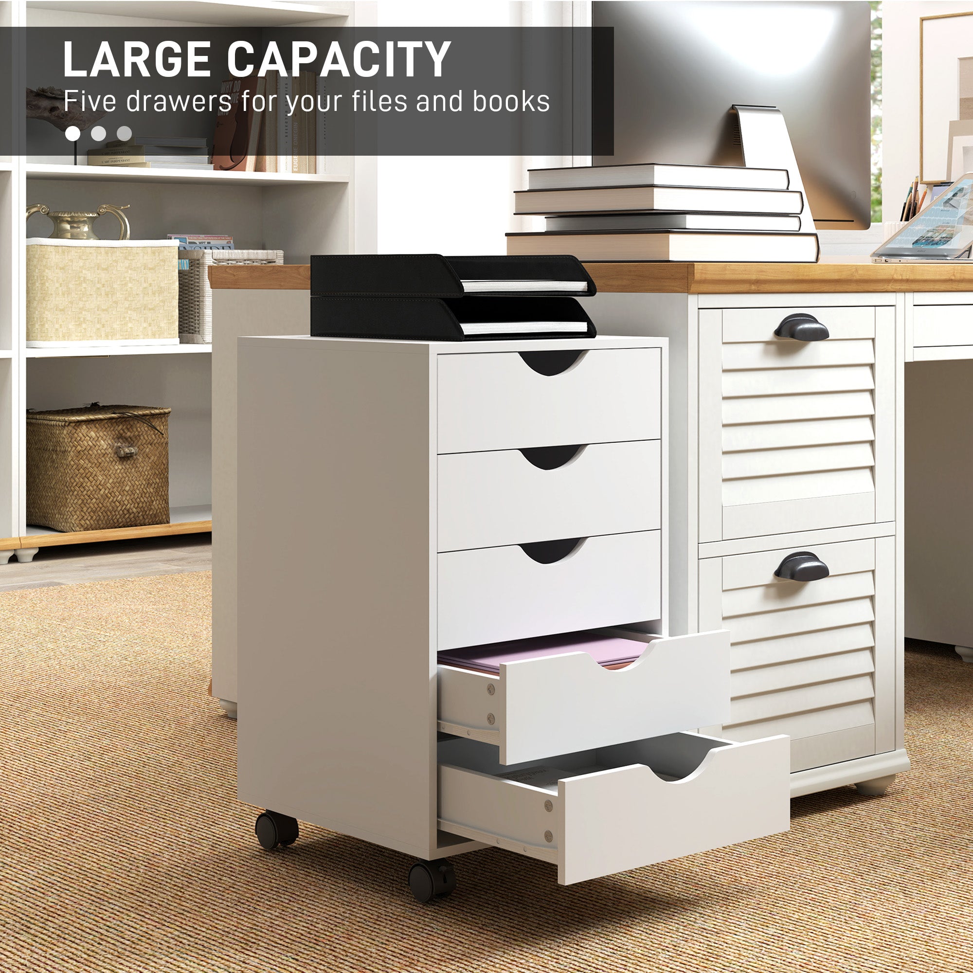 File Cabinet with 5 Drawer Wheels, 15.7" x 15.7" x 26.4", White-Office Products > Office Furniture > Office Cabinets & Cupboards-DECOROLALA