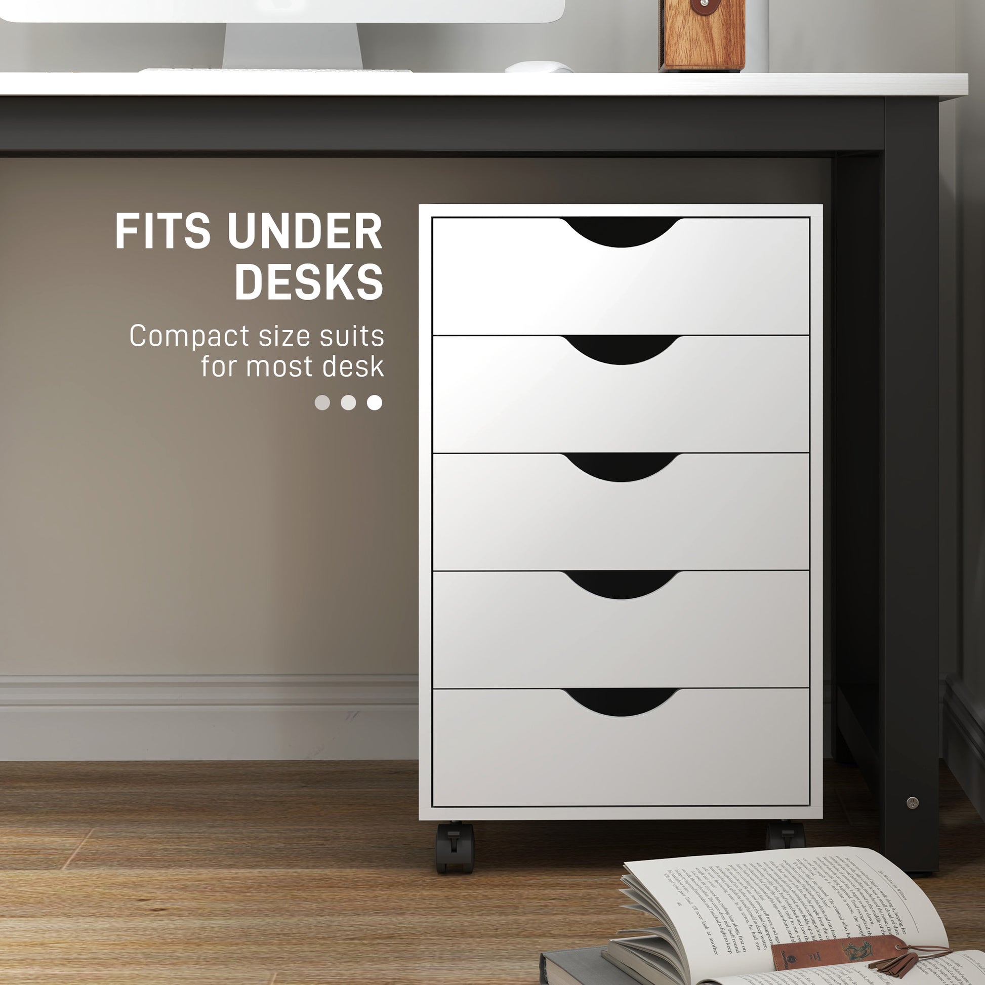 File Cabinet with 5 Drawer Wheels, 15.7" x 15.7" x 26.4", White-Office Products > Office Furniture > Office Cabinets & Cupboards-DECOROLALA