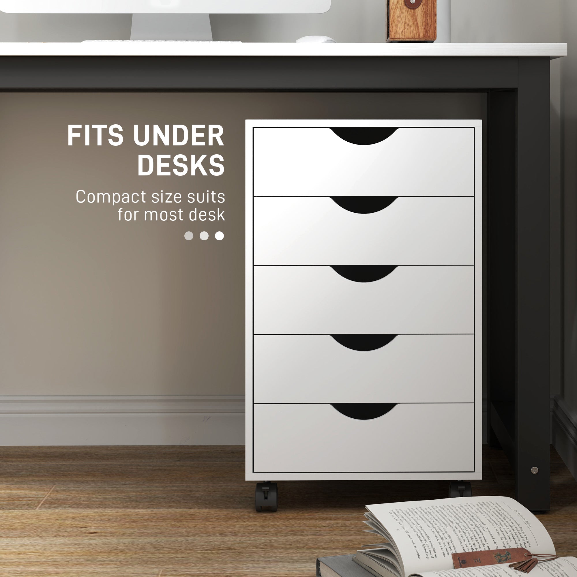 File Cabinet with 5 Drawer Wheels, 15.7" x 15.7" x 26.4", White-Office Products > Office Furniture > Office Cabinets & Cupboards-DECOROLALA