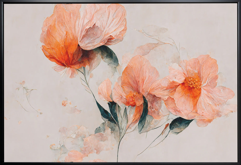 Filigree Coral Flowers-Canvas Print-DECOROLALA