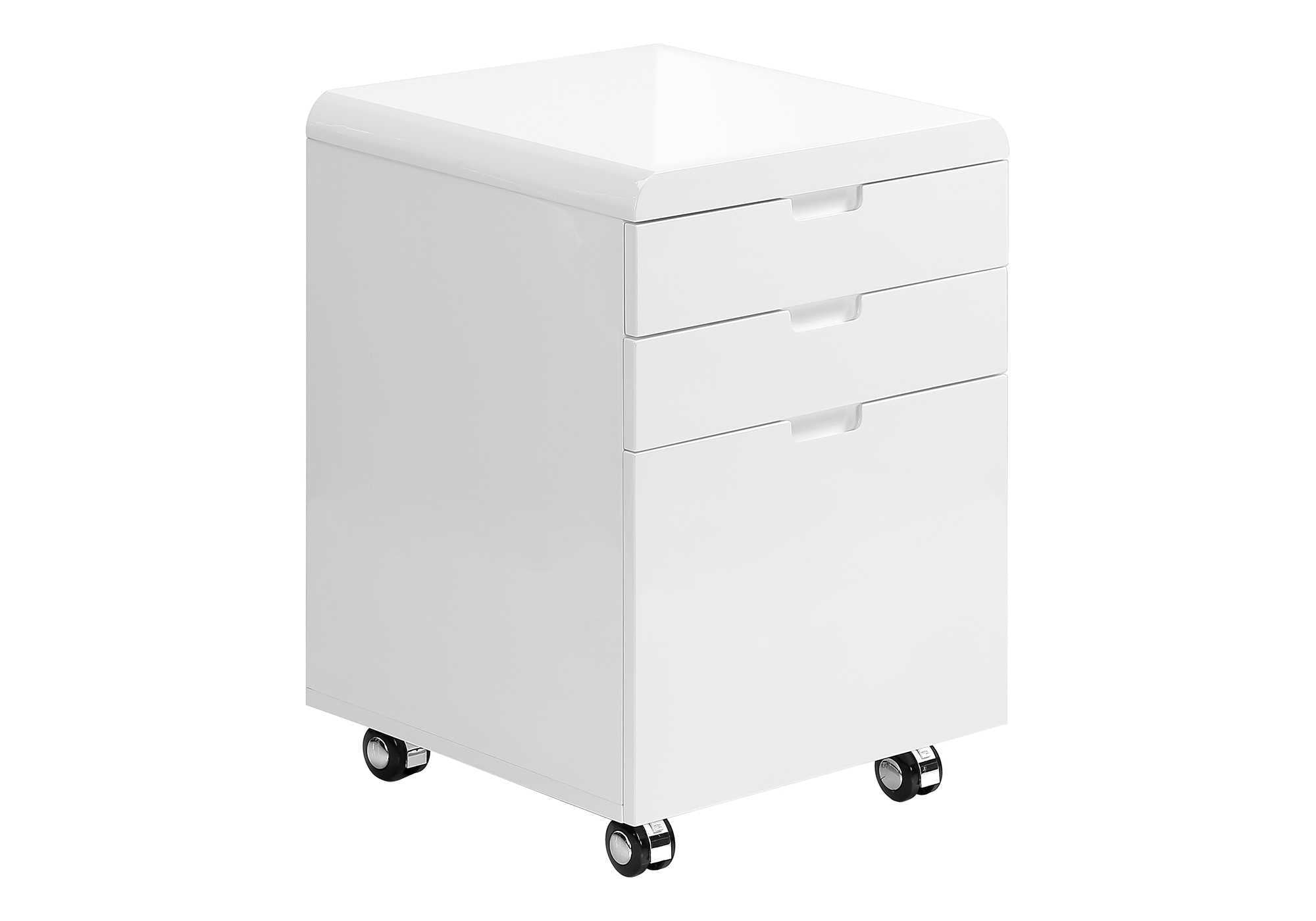 Filing Cabinet 3-Drawer White Gloss with Castors-Filing Cabinet-DECOROLALA