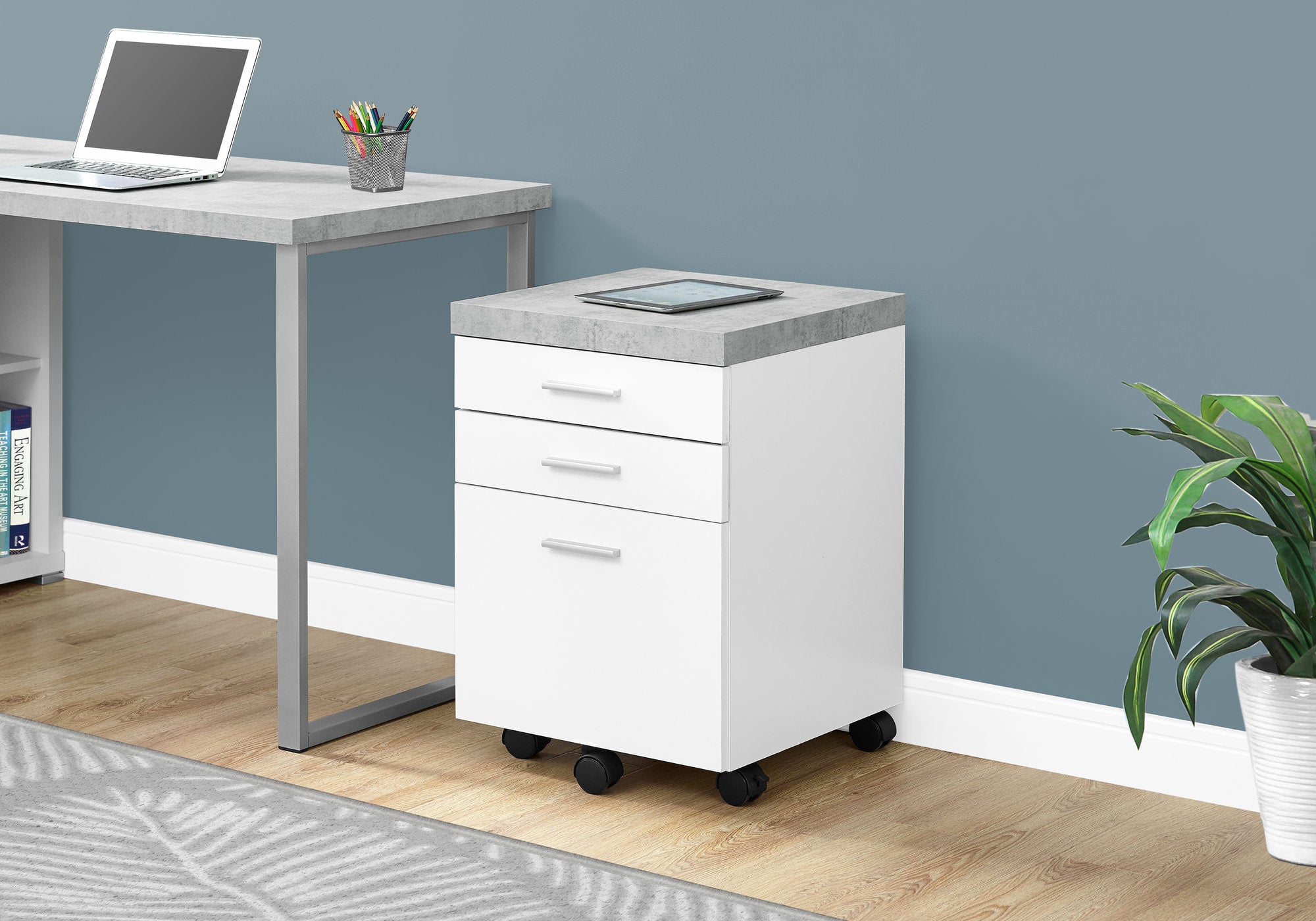 Filing Cabinet - 3 Drawer / White On Castors-Computer Desk-DECOROLALA