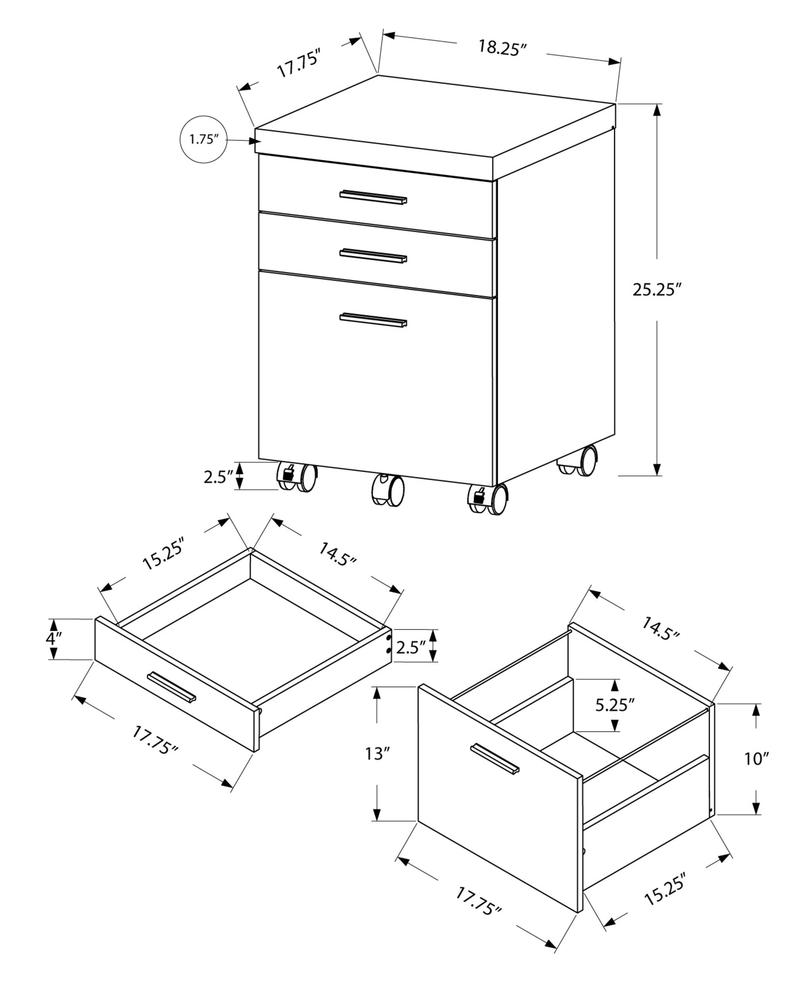 Filing Cabinet - 3 Drawer / White On Castors-Computer Desk-DECOROLALA