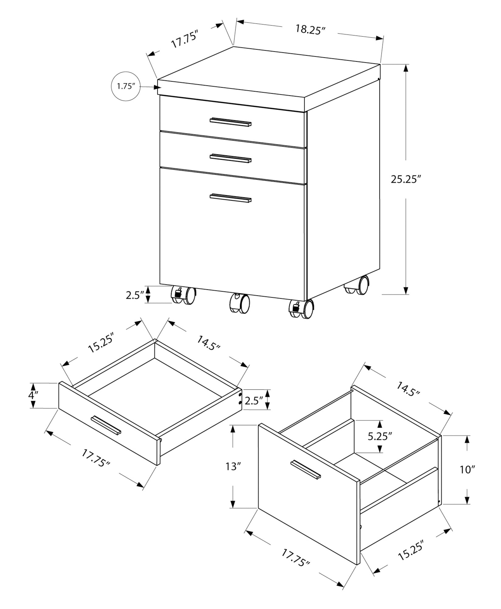 Filing Cabinet - 3 Drawer / White On Castors-Computer Desk-DECOROLALA