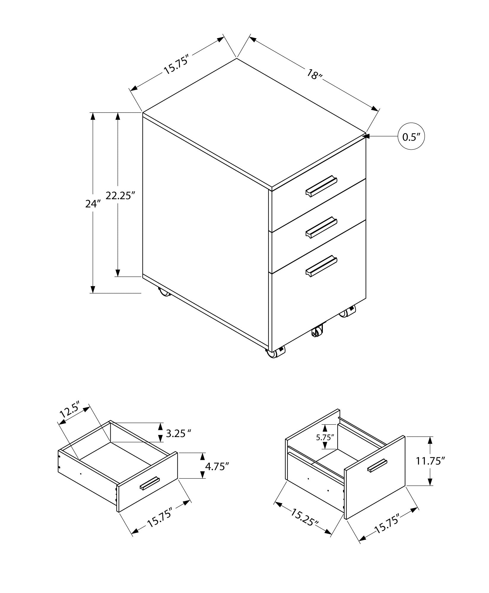 Filing Cabinet - 3 Drawer / White On Castors-Filing Cabinet-DECOROLALA
