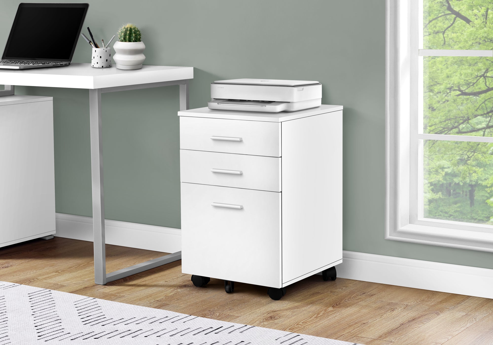 Filing Cabinet - 3 Drawer / White On Castors-Filing Cabinet-DECOROLALA