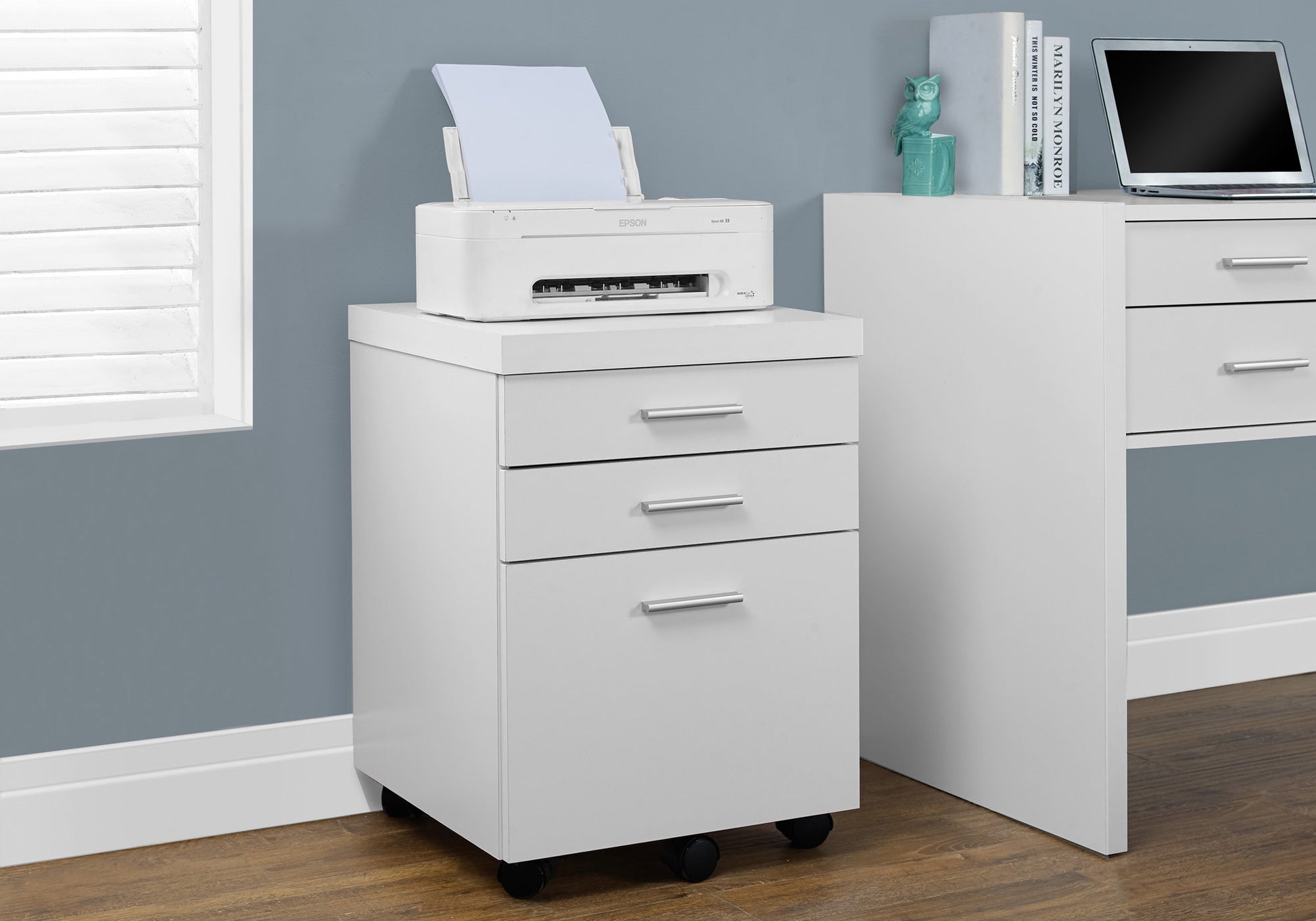 Filing Cabinet 3 Drawer White with Casters-Computer Desk-DECOROLALA