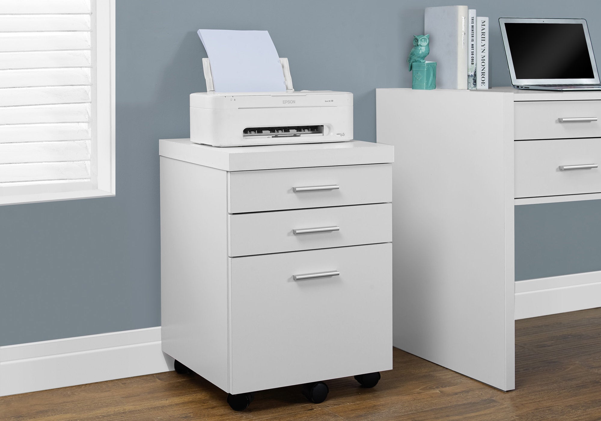 Filing Cabinet 3 Drawer White with Casters-Computer Desk-DECOROLALA