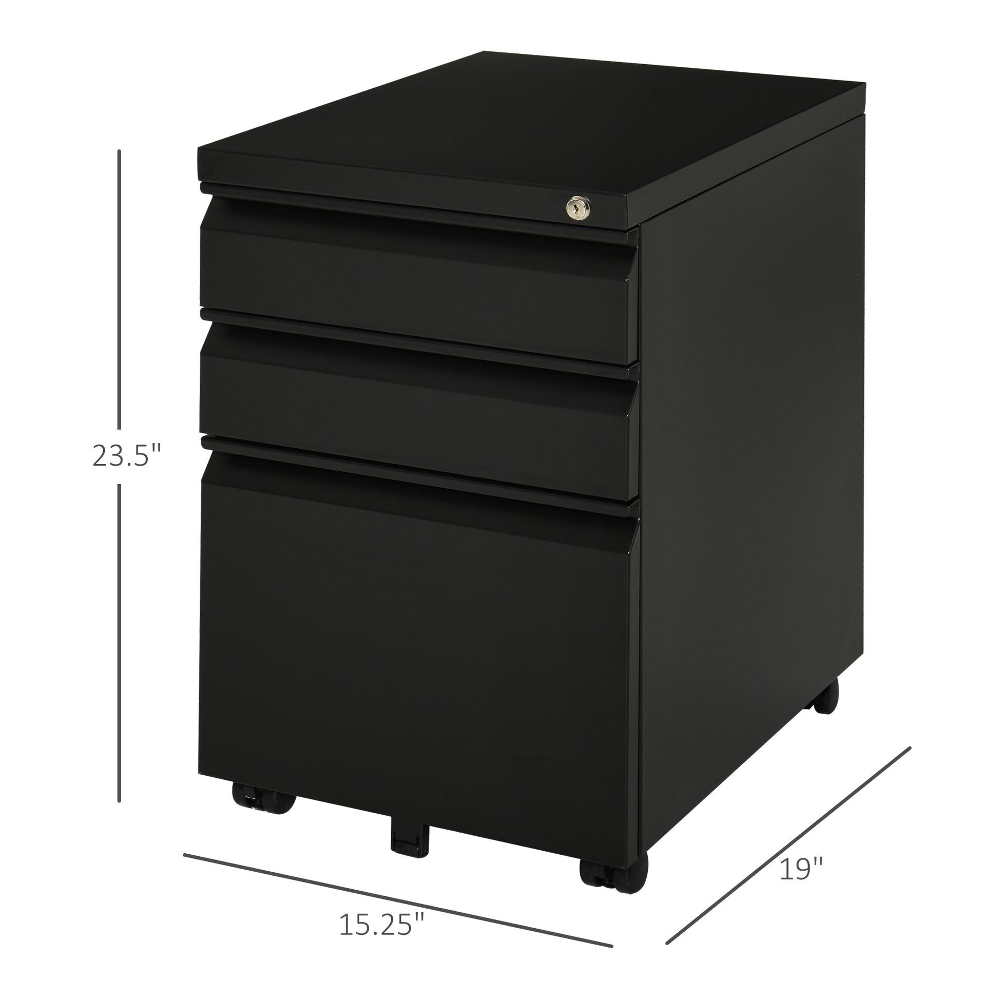 Filing Cabinet, Lockable 3-Drawer Office Storage, Black, on Wheels-DECOROLALA