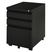 Filing Cabinet, Lockable 3-Drawer Office Storage, Black, on Wheels-DECOROLALA