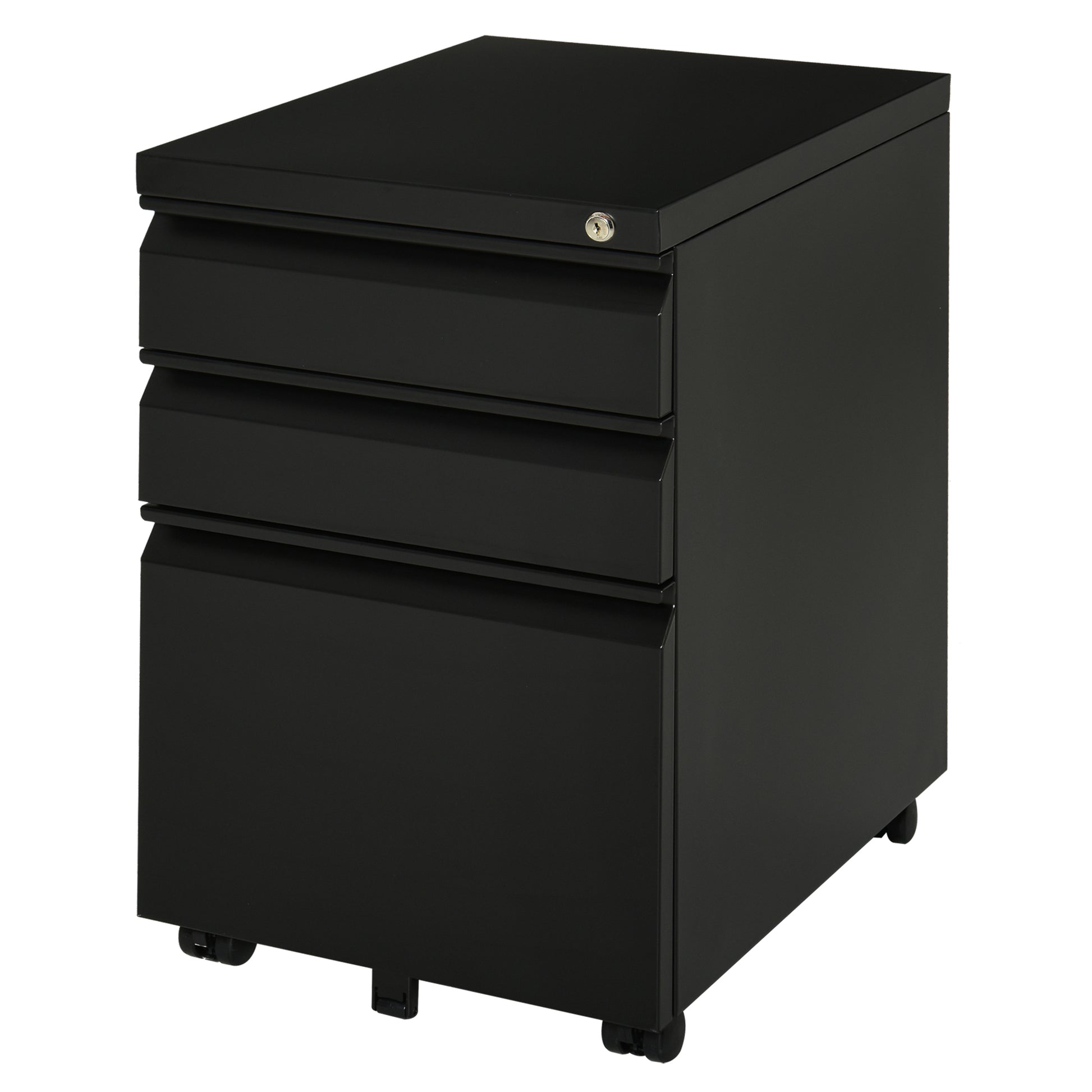 Filing Cabinet, Lockable 3-Drawer Office Storage, Black, on Wheels-DECOROLALA