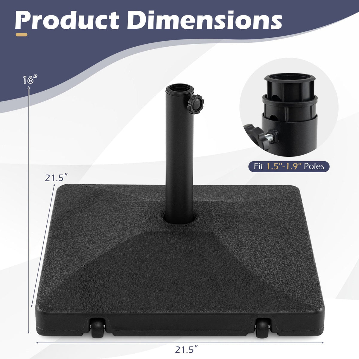 Fillable Umbrella Base 90 LBS Heavy Duty with 2 Wheels-Black-Outdoor Umbrella Bases-DECOROLALA