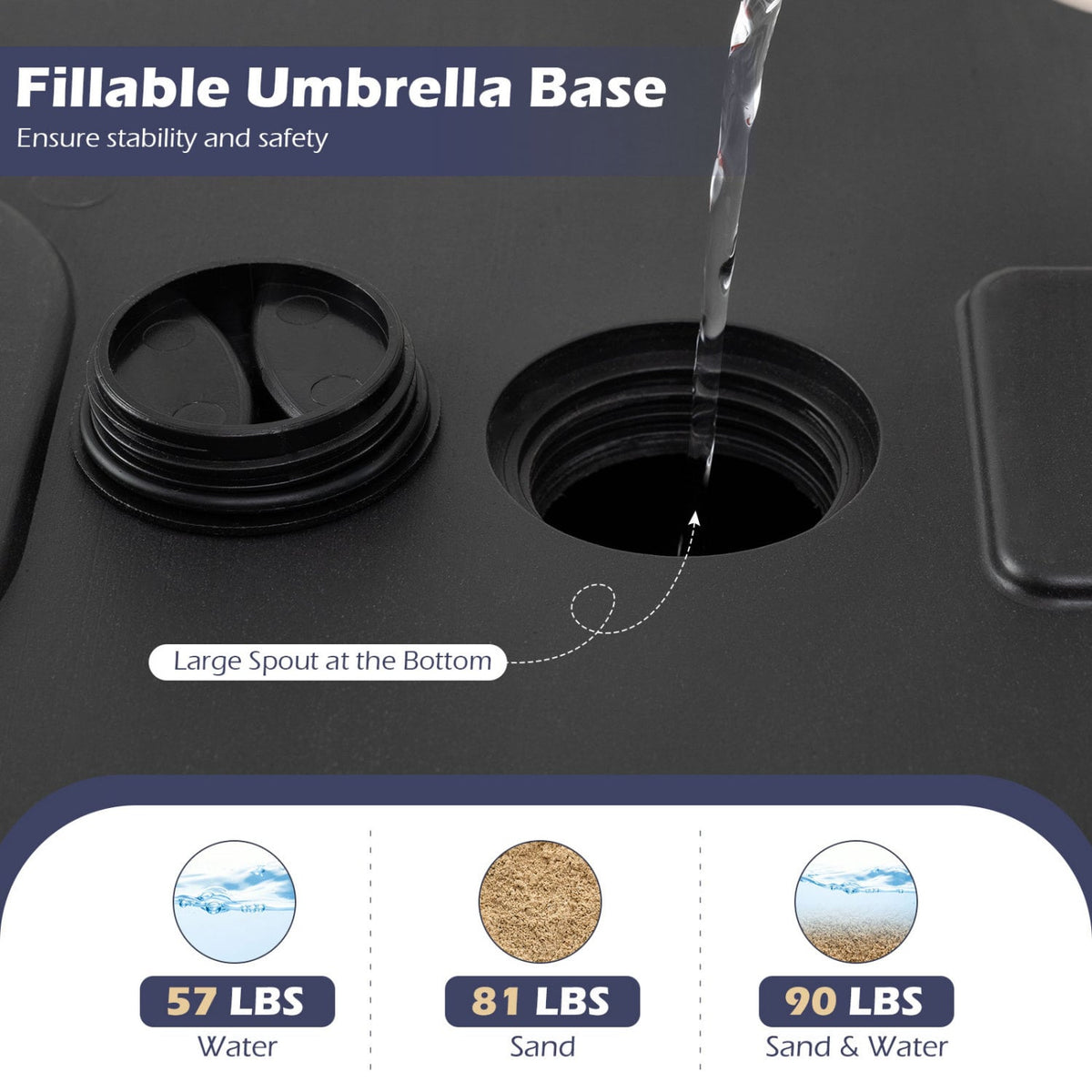 Fillable Umbrella Base 90 LBS Heavy Duty with 2 Wheels-Black-Outdoor Umbrella Bases-DECOROLALA
