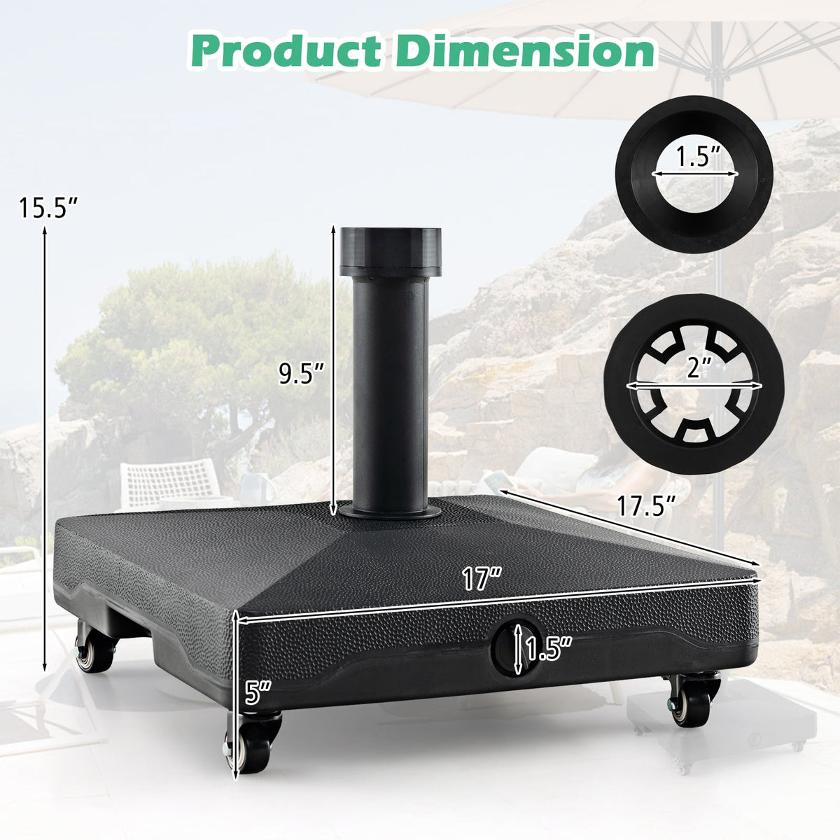 Fillable Umbrella Base Stand with Lockable Universal Wheels-Outdoor Umbrella Bases-DECOROLALA