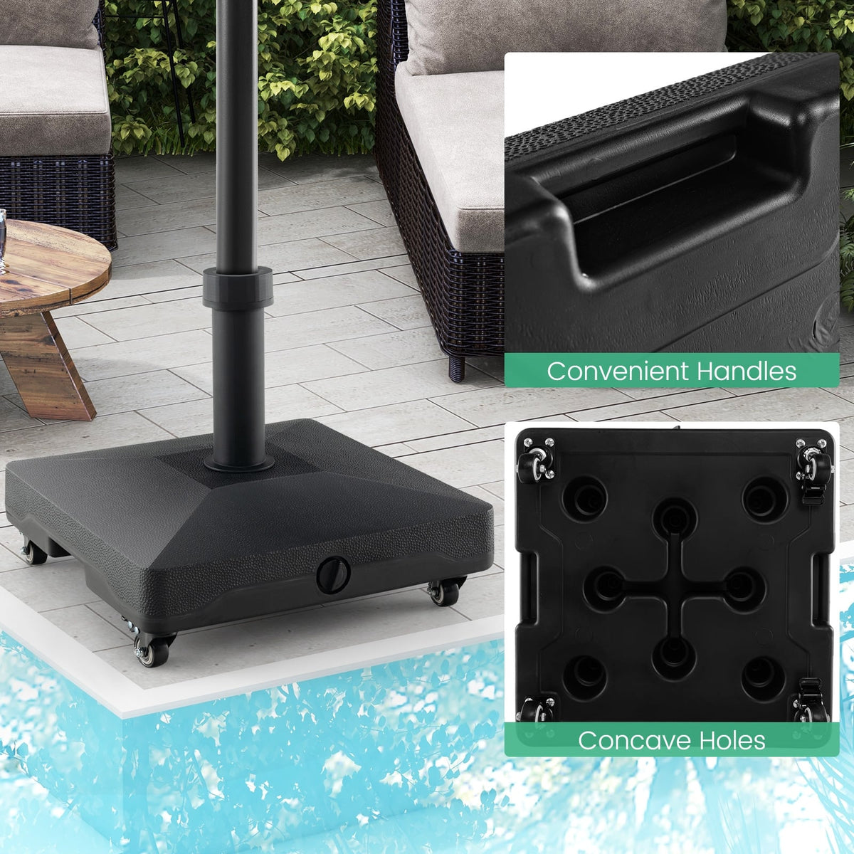 Fillable Umbrella Base Stand with Lockable Universal Wheels-Outdoor Umbrella Bases-DECOROLALA