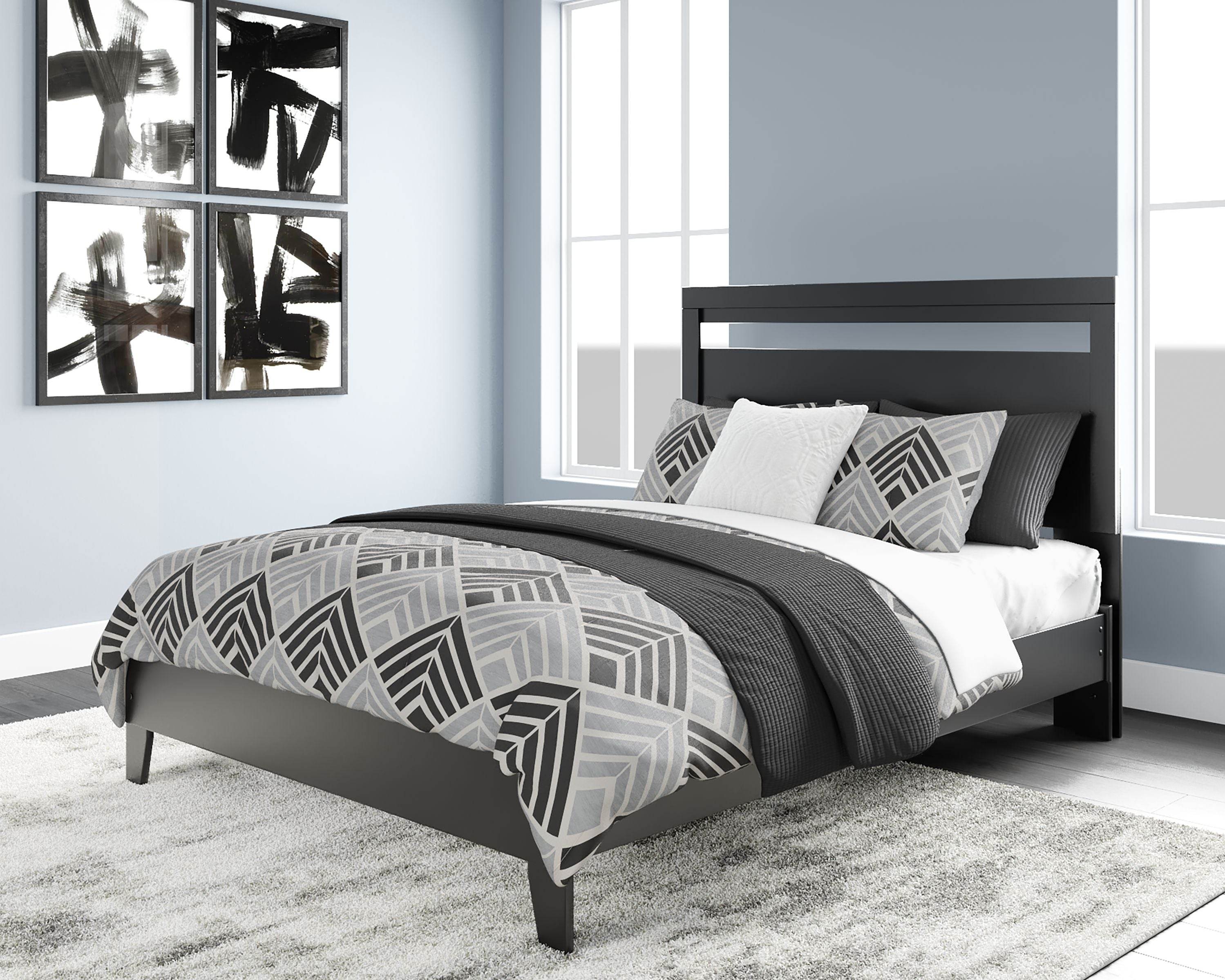 Finch Panel Platform Bed - Queen Black-Platform Beds-DECOROLALA
