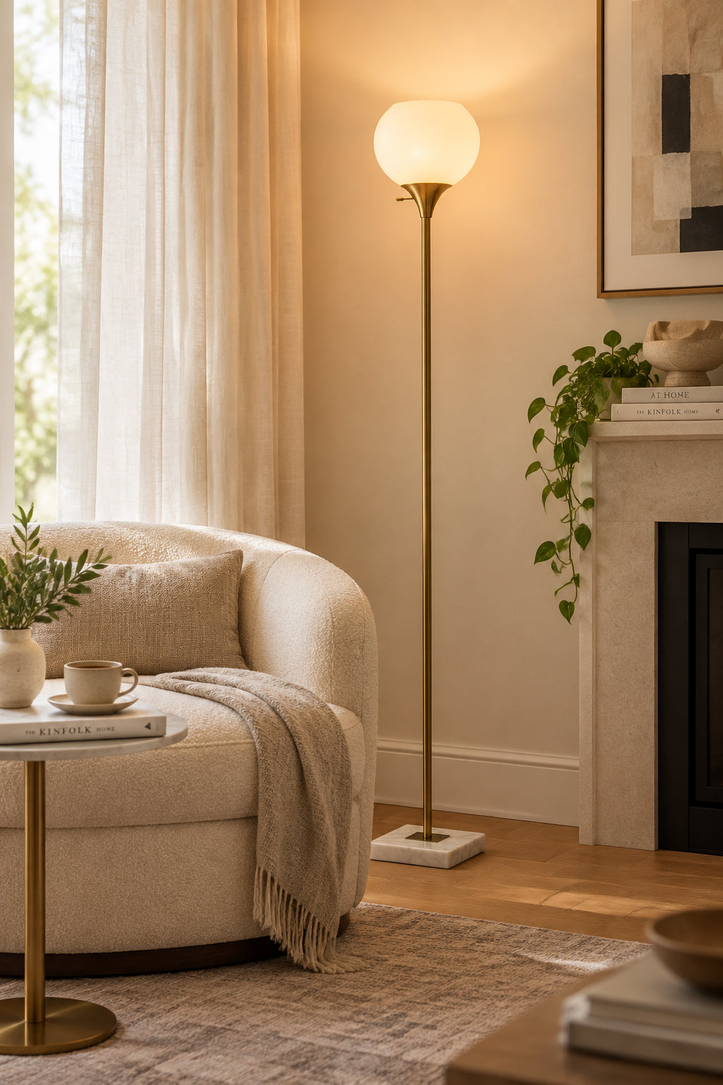 Fiona Torchiere Lamp - White Marble Base-Lighting-DECOROLALA