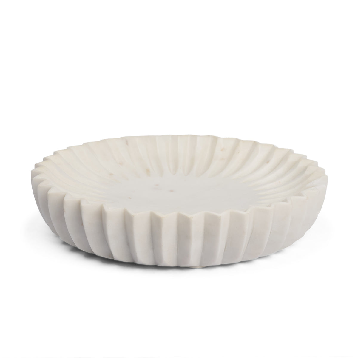 Fiora Round White Marble Scalloped Decorative Bowl-Bowls-DECOROLALA