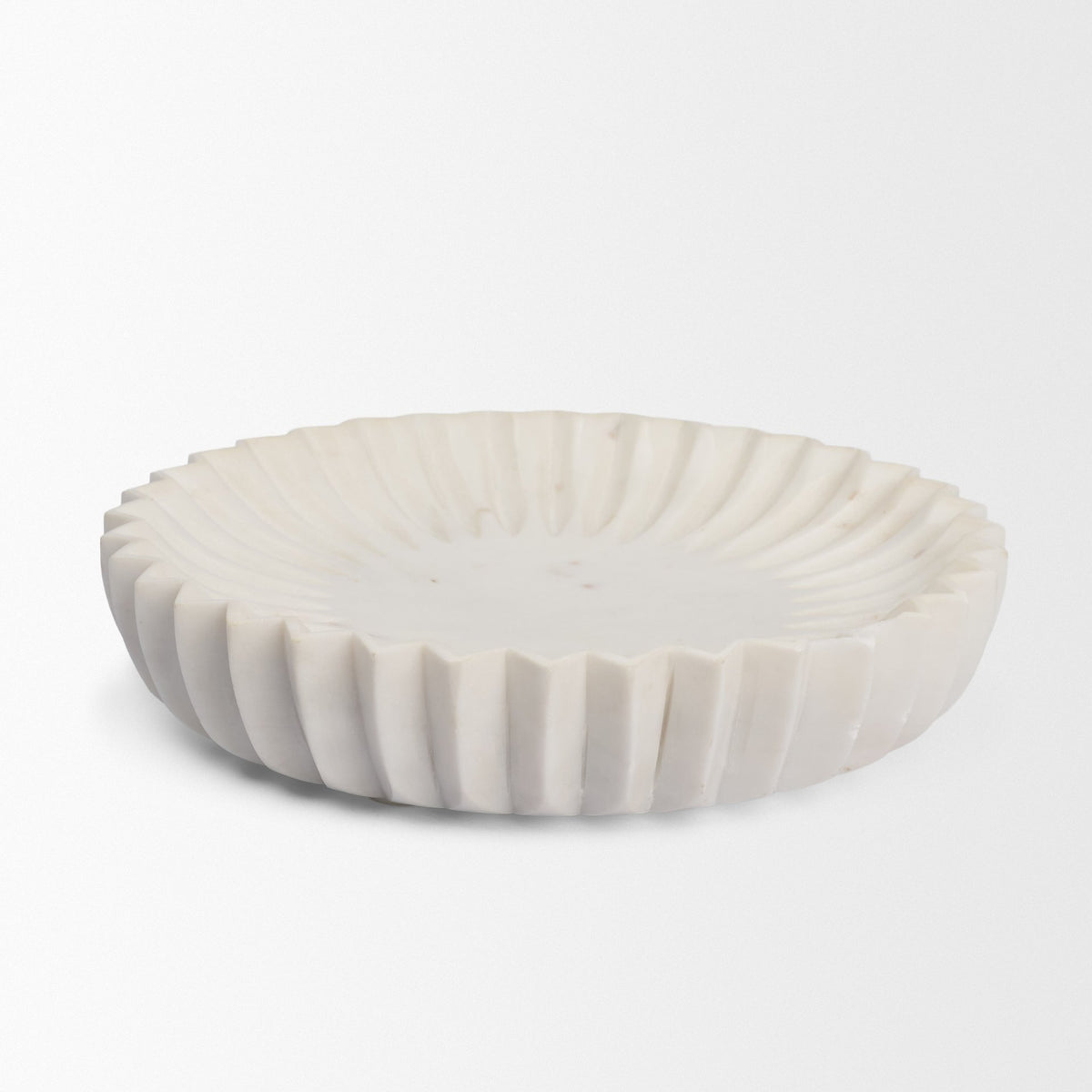 Fiora Round White Marble Scalloped Decorative Bowl-Bowls-DECOROLALA