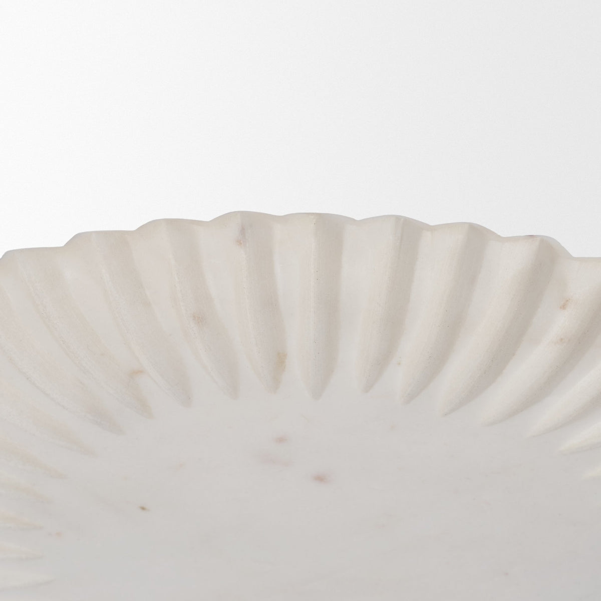 Fiora Round White Marble Scalloped Decorative Bowl-Bowls-DECOROLALA