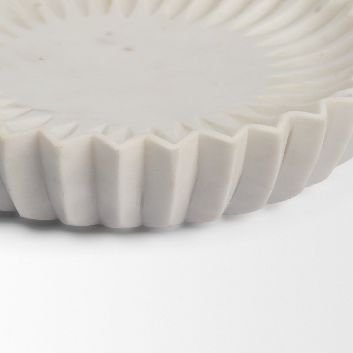 Fiora Round White Marble Scalloped Decorative Bowl-Bowls-DECOROLALA
