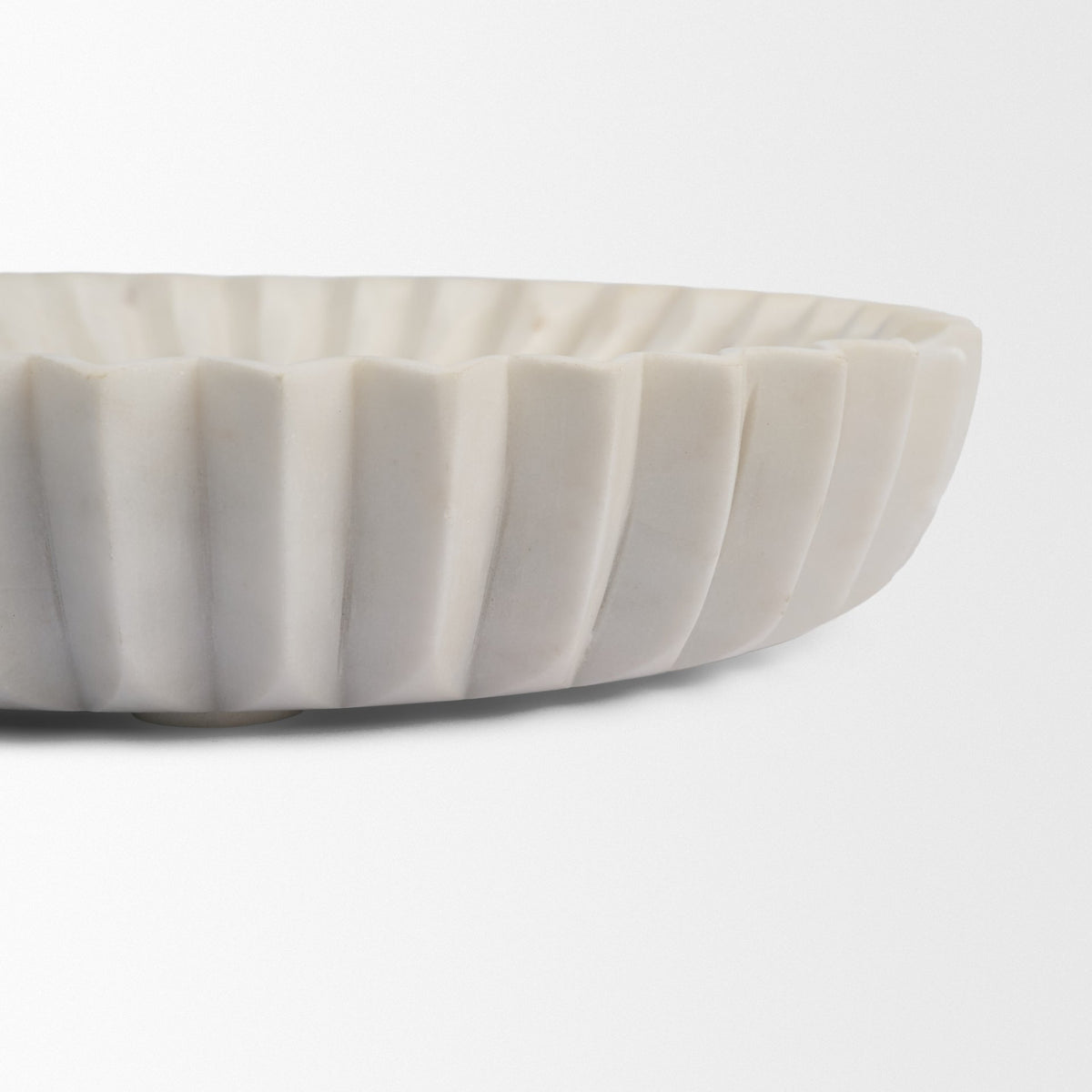 Fiora Round White Marble Scalloped Decorative Bowl-Bowls-DECOROLALA