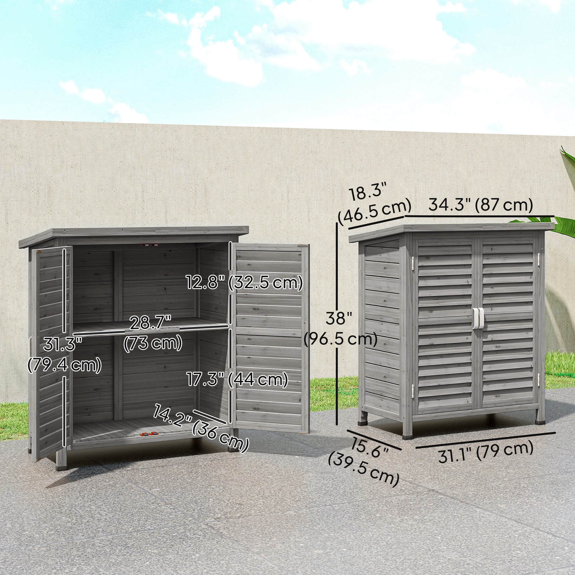 Fir Wood Garden Storage Shed - Grey 34" x 18" x 38"-Patio & Garden > Lawn & Garden > Sheds > Outdoor Storage Cabinet-DECOROLALA
