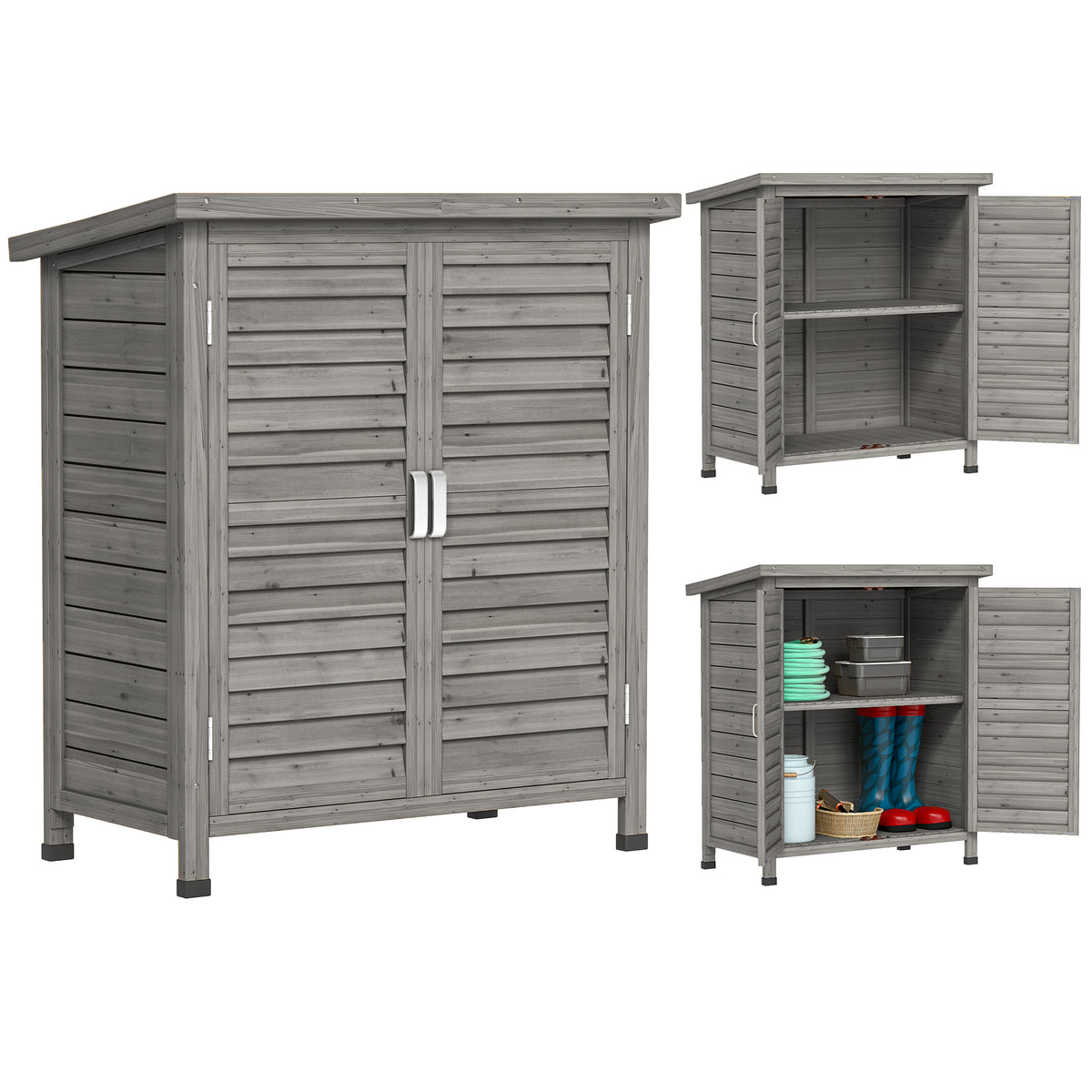 Fir Wood Garden Storage Shed - Grey 34" x 18" x 38"-Patio & Garden > Lawn & Garden > Sheds > Outdoor Storage Cabinet-DECOROLALA