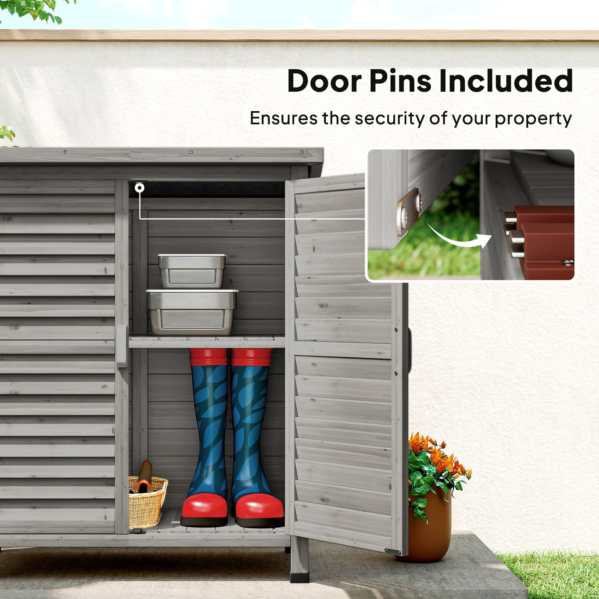 Fir Wood Garden Storage Shed - Grey 34" x 18" x 38"-Patio & Garden > Lawn & Garden > Sheds > Outdoor Storage Cabinet-DECOROLALA