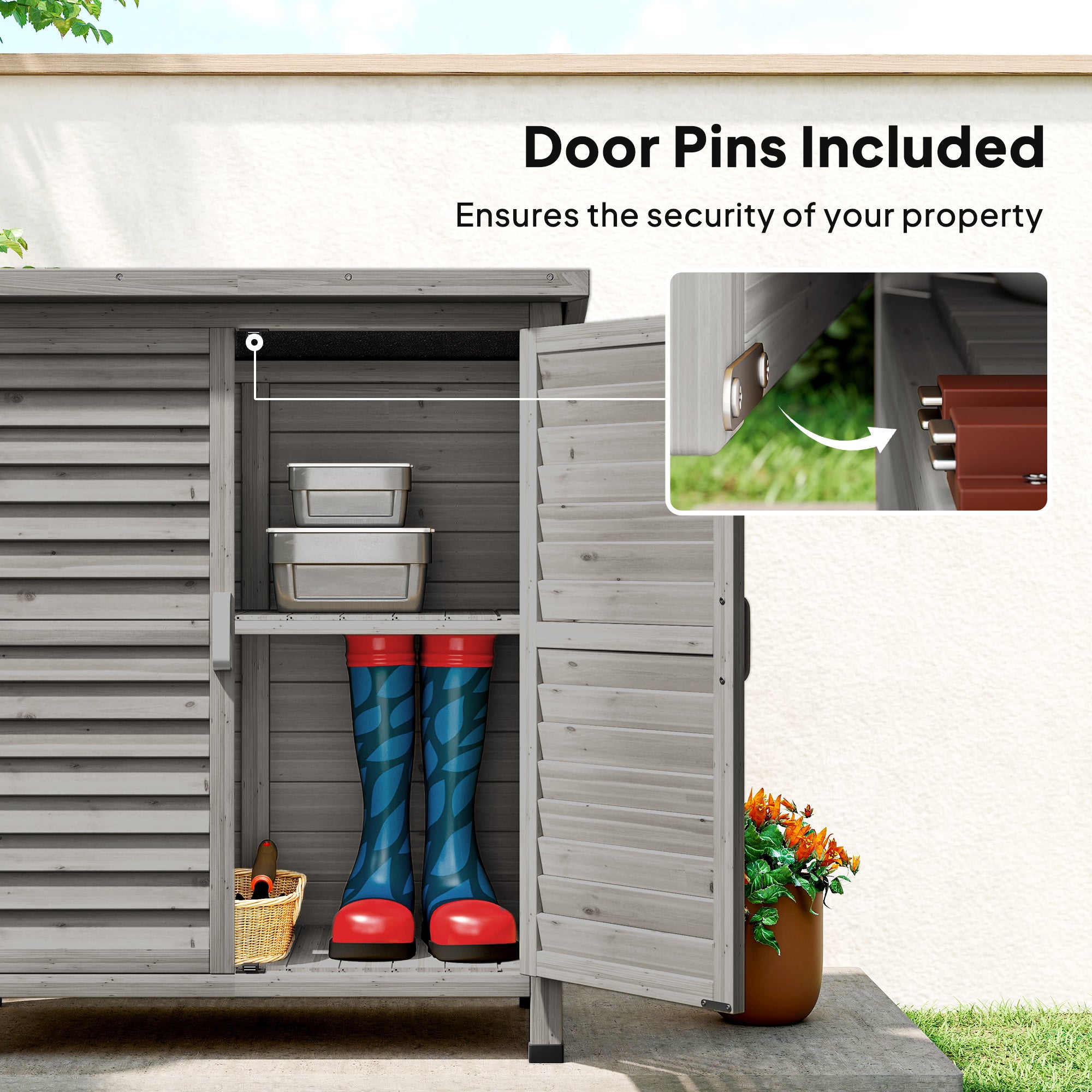 Fir Wood Garden Storage Shed - Grey 34" x 18" x 38"-Patio & Garden > Lawn & Garden > Sheds > Outdoor Storage Cabinet-DECOROLALA