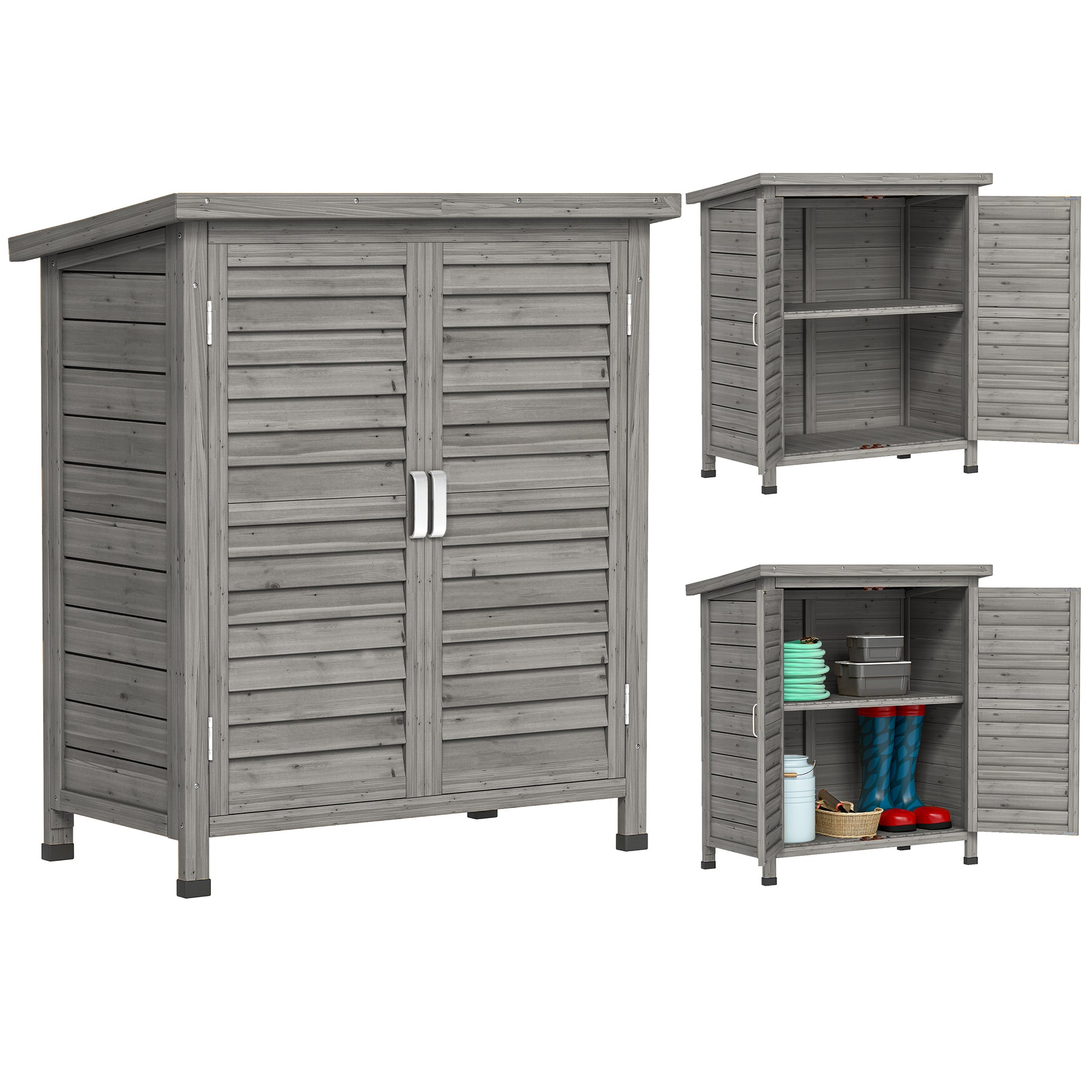 Fir Wood Garden Storage Shed - Grey 34" x 18" x 38"-Patio & Garden > Lawn & Garden > Sheds > Outdoor Storage Cabinet-DECOROLALA