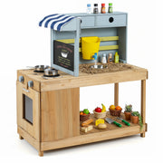Ensemble de jeu de cuisine pour enfants en bois de sapin avec auvent et robinet - Naturel