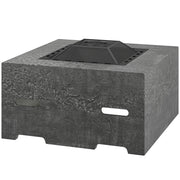 Fire Pit with Fire Poker, Wood Burning Firepit for Outside with Mesh Lid, Magnesium Oxide Stone Texture, Charcoal Grey-Patio & Garden > Fire Pits-DECOROLALA