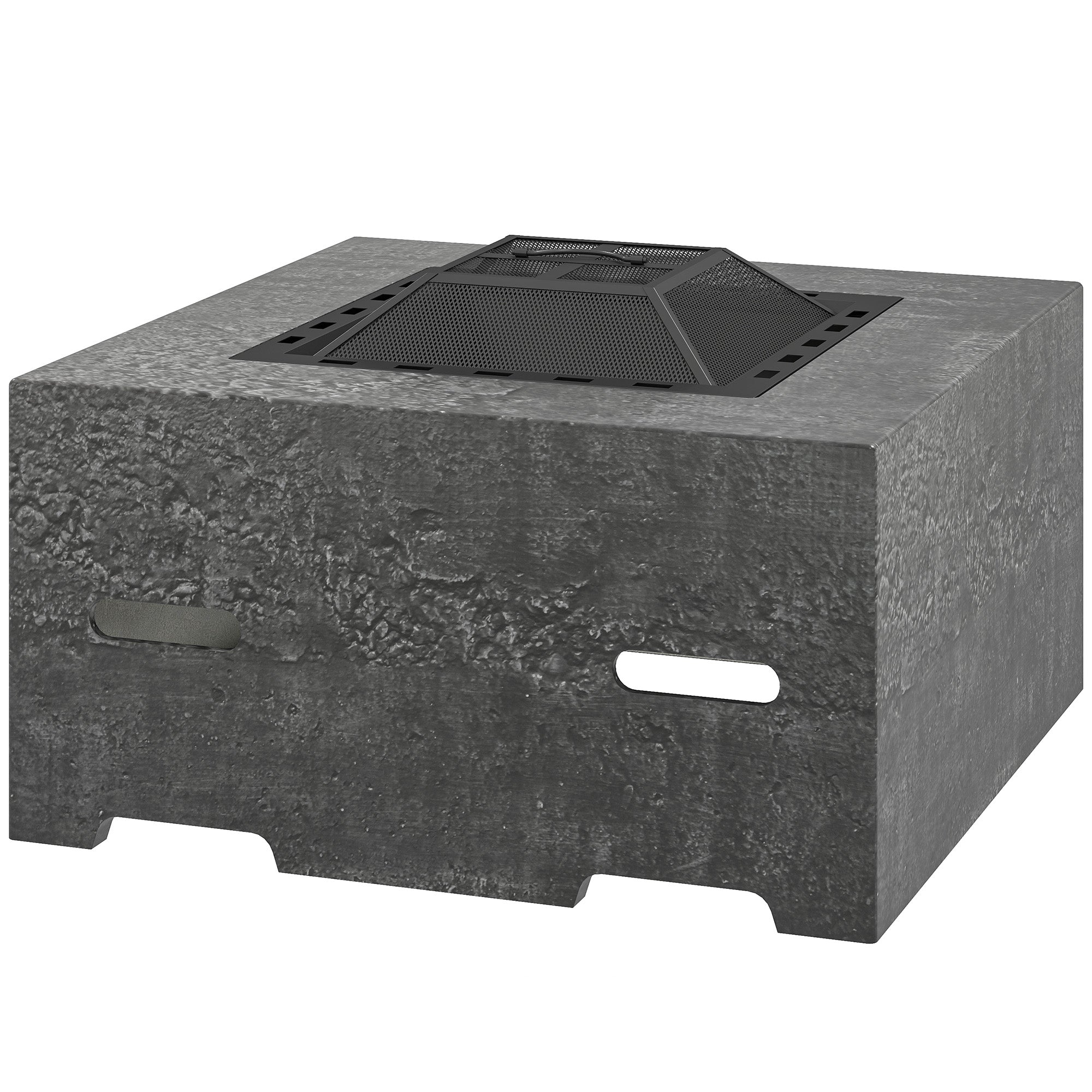 Fire Pit with Fire Poker, Wood Burning Firepit for Outside with Mesh Lid, Magnesium Oxide Stone Texture, Charcoal Grey-Patio & Garden > Fire Pits-DECOROLALA