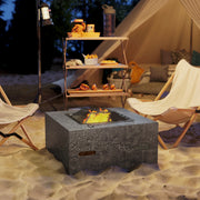 Fire Pit with Fire Poker, Wood Burning Firepit for Outside with Mesh Lid, Magnesium Oxide Stone Texture, Charcoal Grey-Patio & Garden > Fire Pits-DECOROLALA