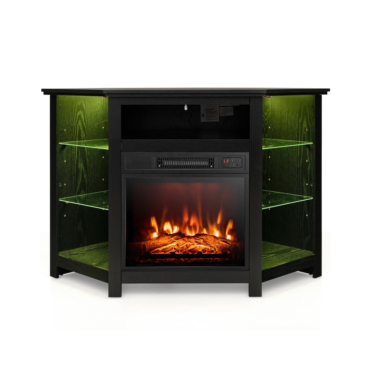 Fireplace Corner TV Stand with LED Lights and Smart APP Control for 50 Inches TV-Black-Entertainment Centers & TV Stands-DECOROLALA