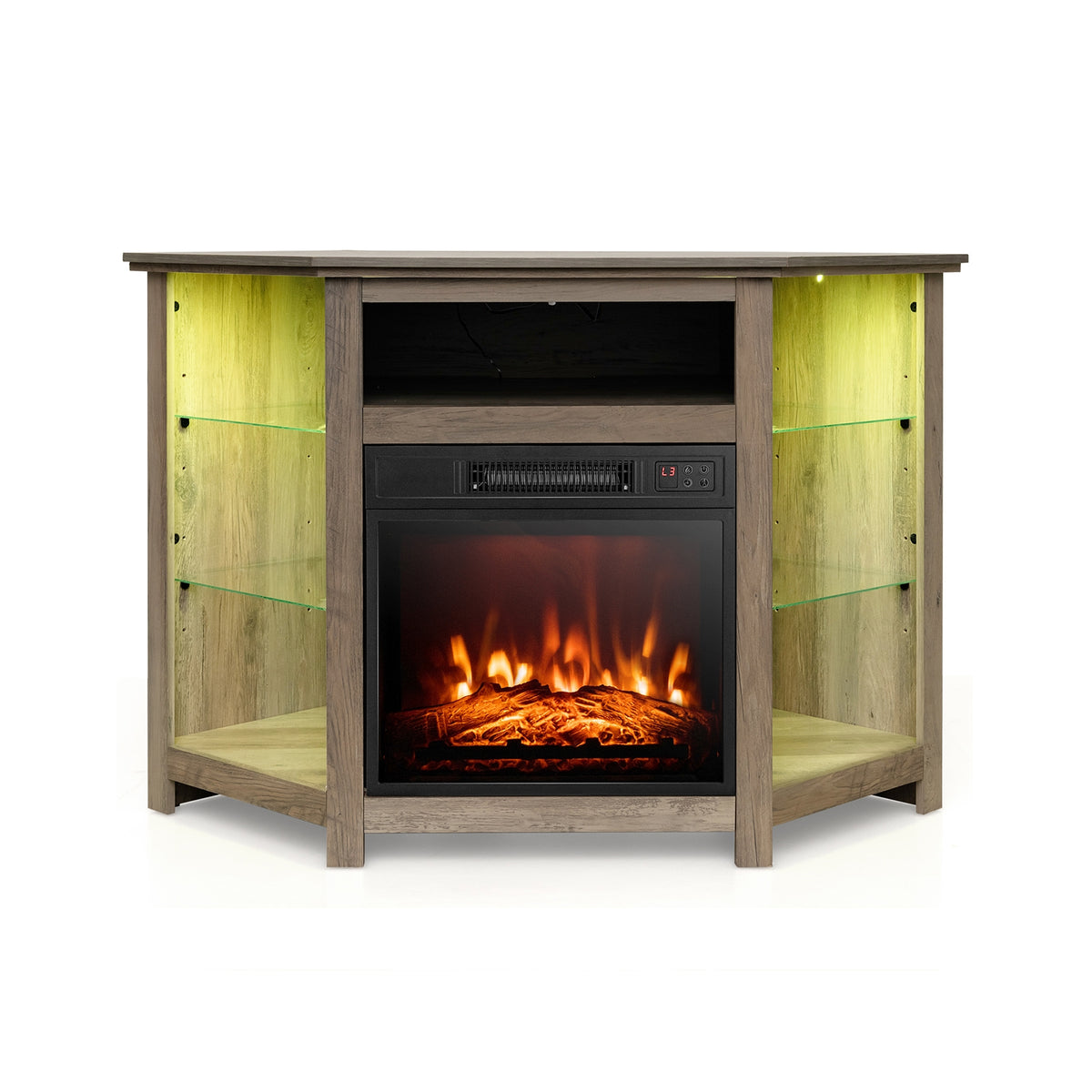 Fireplace Corner TV Stand with LED Lights and Smart APP Control for 50 Inches TV-Gray-Entertainment Centers & TV Stands-DECOROLALA