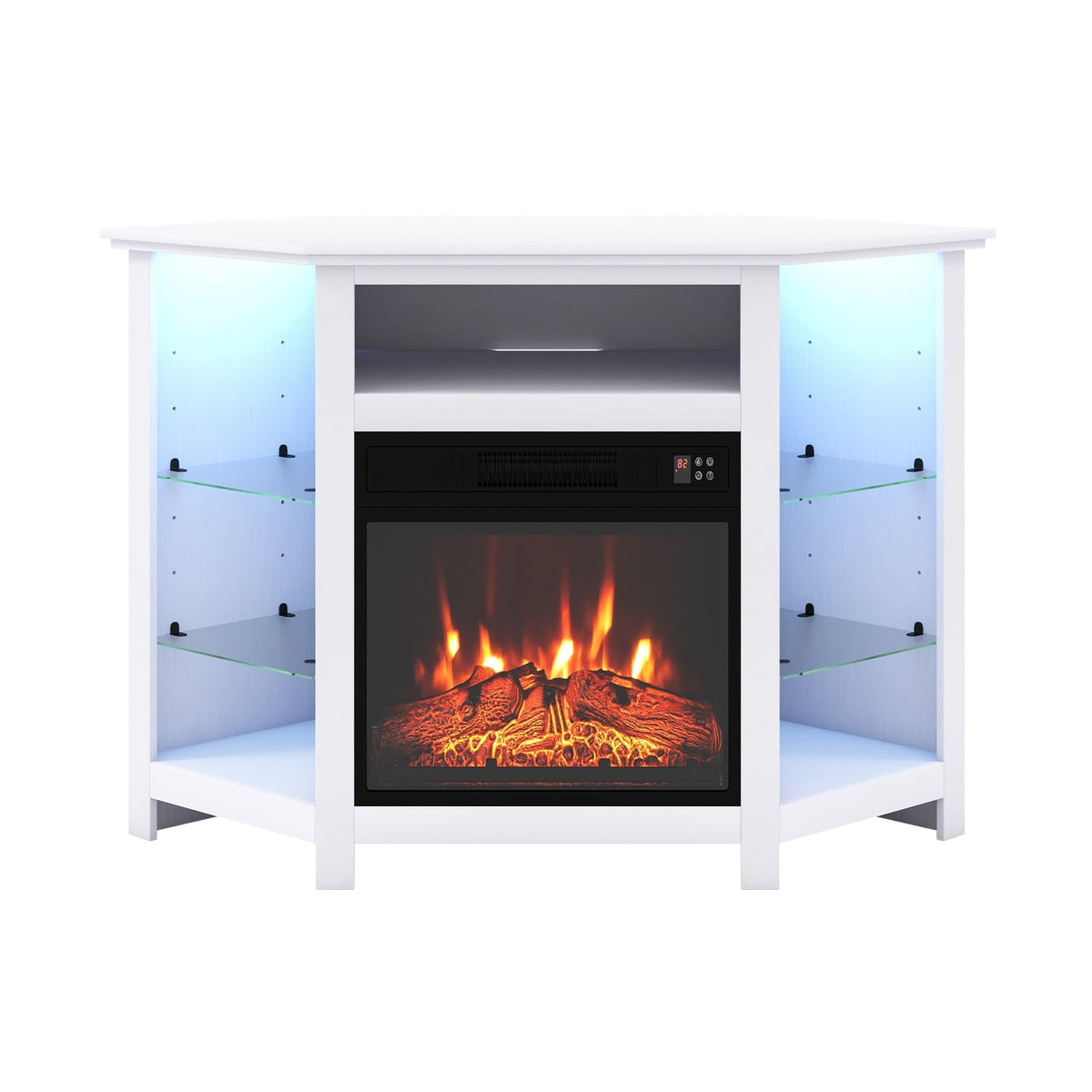 Fireplace Corner TV Stand with LED Lights and Smart APP Control for 50 Inches TV-White-Entertainment Centers & TV Stands-DECOROLALA